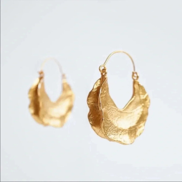 Anthropologie Jewelry - Gold Textured Crescent Hoop Earrings